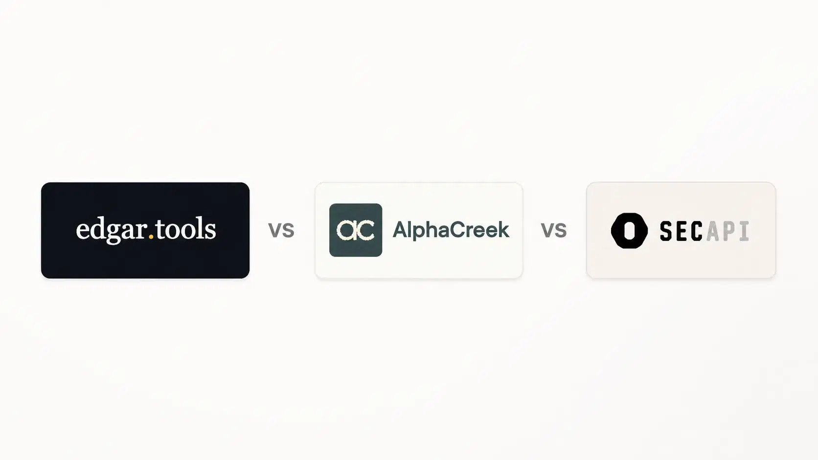 SEC EDGAR MCP benchmark cover comparing AlphaCreek, edgar.tools, and SEC API logos with “vs” labels.